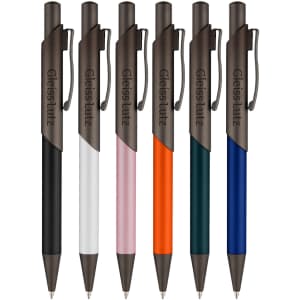 A set of six Arc Metal Pens in black, white, pink, orange, green, and blue, featuring a branding logo.