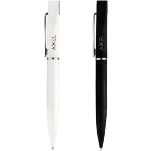 A set of two pens in white and black, each featuring a silver clip and branding on the barrel.
