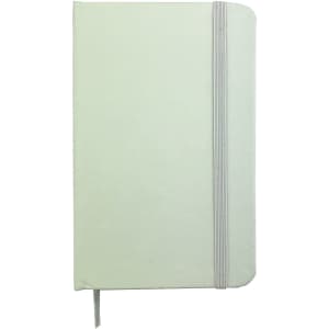 A6 Handy PU Notebook in pale green with a grey elastic band closure and a logo on the cover.