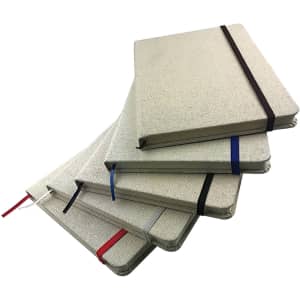 A set of Farati A5 cotton notebooks in beige, featuring elastic bands and ribbon bookmarks in various colours.