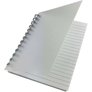 A grey Launa B6 PP notebook with a spiral binding and lined pages. It features a protective cover.