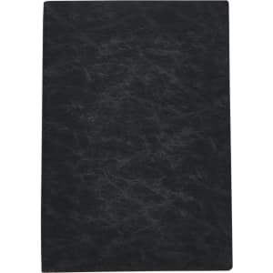 A black notebook featuring a textured cover with a minimalist design and a logo on the front.