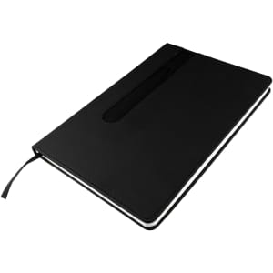 A black Finch Notebook with a sleek cover, elastic band, and ribbon bookmark, featuring a simple design.