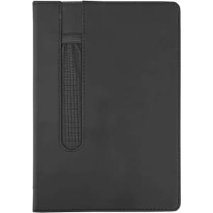 A black Finch Notebook featuring a textured pocket on the front cover and a smooth leather-like finish.