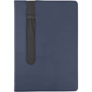 A navy Finch Notebook with a textured pocket design on the front cover. Features a logo.