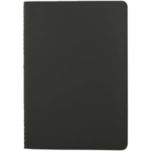 A black washable paper notebook with a smooth cover and rounded corners. Features a logo on the front.