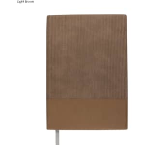 Light brown A5 notebook with a textured cover and a smooth lower section. Includes a logo.