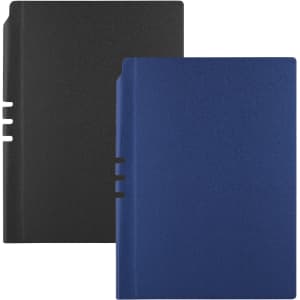 A set of two notebooks in black and navy blue, featuring a smooth finish and one with a logo.