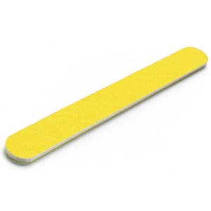 A yellow nail file with a smooth finish and rounded edges, designed for personal grooming.