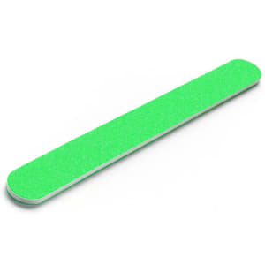 A green nail file with a smooth surface, designed for grooming and shaping nails.