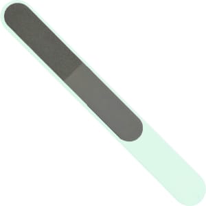 A mint green nail file featuring a smooth and textured surface, ideal for nail care.