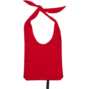 A red nylon sling bag with open handles and a tie closure at the top, featuring a branding logo.