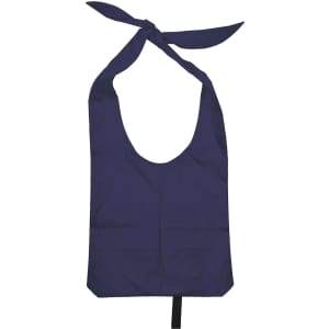 A navy nylon sling bag with open handles, featuring a knotted tie at the top and a logo.