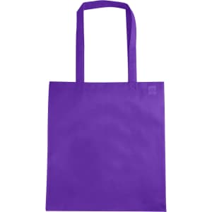 A purple non-woven tote bag without gussets featuring two shoulder straps and a simple design.