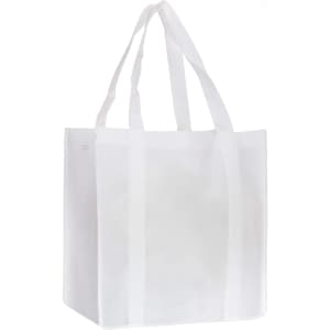 A white non-woven shopping bag with two sturdy handles and a plain design, featuring a logos or branding.