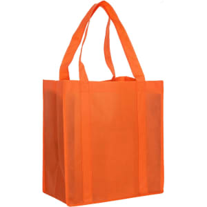 An orange non-woven shopping bag with two handles and a simple design, featuring a logo.