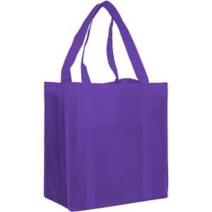 A purple non-woven shopping bag with two sturdy handles and a simple design.