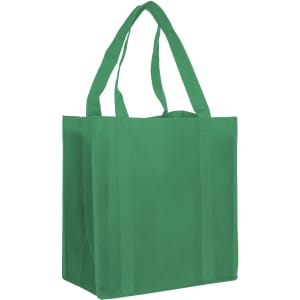 A green non-woven shopping bag with two handles and a simple design.
