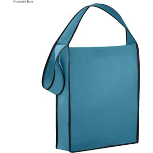 A powder blue non-woven sling bag with a black trim and a shoulder strap. It features a simple, spacious design.