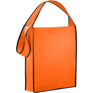 An orange non-woven sling bag with black trim, featuring a single shoulder strap and no visible text or branding.