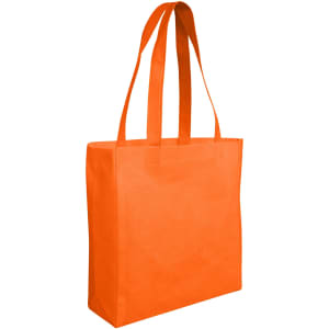 An orange non-woven reusable grocery bag with two handles and a simple, unbranded design.