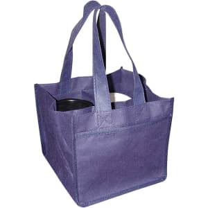 A purple non-woven bag featuring four compartments, suitable for holding coffee cups, with sturdy handles and a simple design.