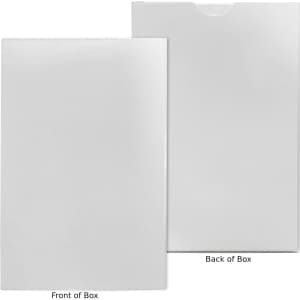 A plain white box with a smooth finish on the front and back, featuring a subtle branding logo.