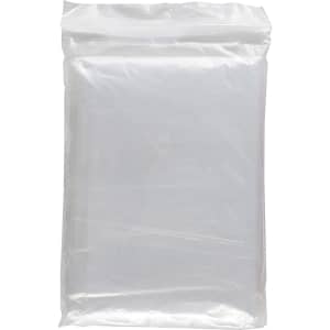 A clear plastic bag containing a folded poncho. The poncho is lightweight and features a branding logo.