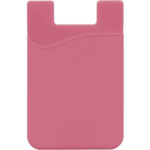 A pink mobile phone wallet with a smooth finish and a wave design. It features an opening at the top for attachment.