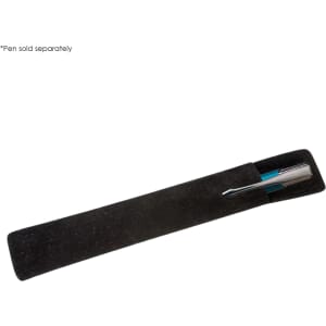 A black velvet pouch designed to hold a pen, featuring a subtle logo detail.