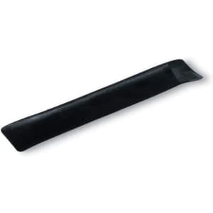 A black velvet pouch with a smooth texture and a subtle sheen. It features a simple design and includes a logo.