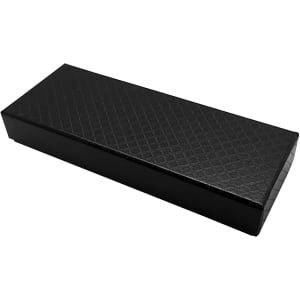 A premium black gift box with a textured finish, designed for packaging pens. Includes branding.