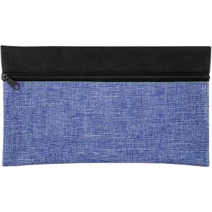 A pencil case featuring a blue fabric body with a black zipper. It has a simple and modern design.