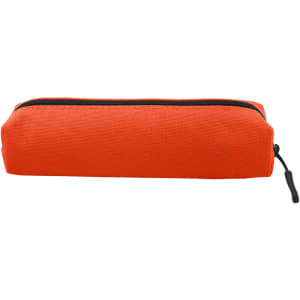 An orange canvas tube pencil case with a black zipper. Simple and minimalist design.