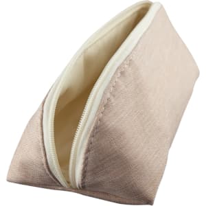 A pastel pink pencil case with a zip closure, featuring an interior lining in a lighter shade.