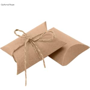Two pillow-shaped kraft paper boxes tied with twine, suitable for packaging confectionery items.