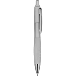 Aero plastic pen in grey with a shiny silver clip and textured grip. Features a logo on the barrel.