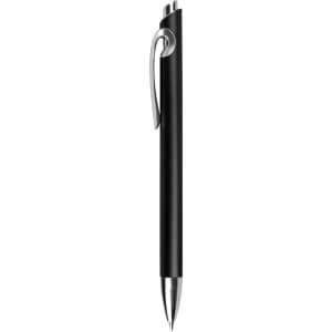 A black plastic pen with a silver clip and tip. It features a sleek, streamlined design.