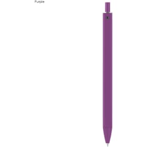 A purple plastic pen with a sleek design and a logo near the top.
