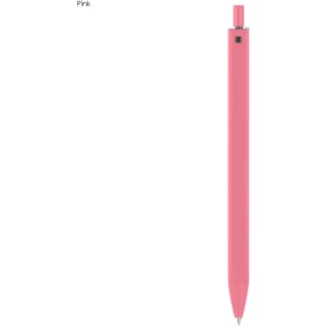 A pink plastic pen with a sleek design, featuring a clip and a visible logo.