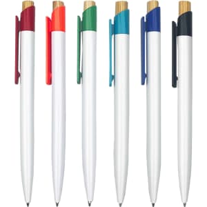 A selection of Gala Plastic Pens in various colours: red, green, blue, black, and maroon, featuring white barrels.