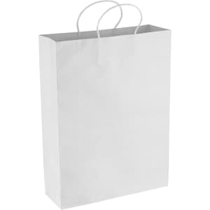 A white paper shopping bag with rope handles, featuring a minimalistic design and no visible branding.