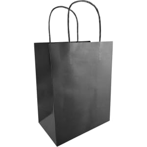 A medium kraft paper bag in black with two twisted handles, featuring a simple design.