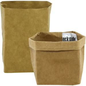 Two small kraft paper storage bags in a brown colour, one slightly larger than the other, with a logo visible.