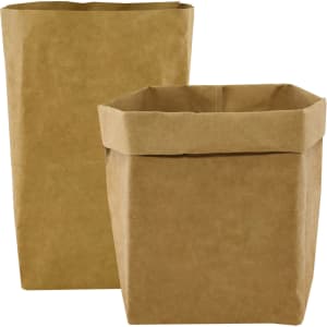 A pair of extra large kraft paper storage bags in a light brown colour, featuring a fold-over top.