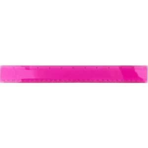 A plastic ruler in bright pink, measuring 30cm, with clear metric markings and a logo.