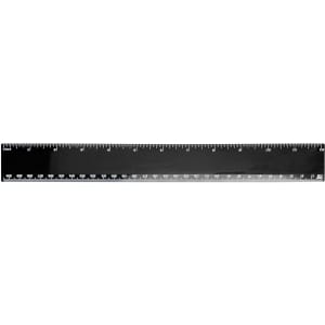 A 30cm black plastic ruler with measurement markings and a logo.