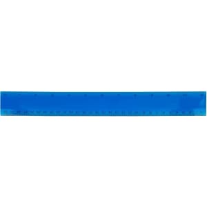 A blue plastic ruler measuring 30cm with clear markings for measurements and a branding logo.
