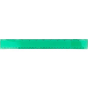 A 30cm transparent green plastic ruler featuring measurement markings and a logo.
