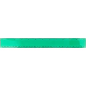A green PVC soft plastic ruler with clear measurement markings. It includes a logo.